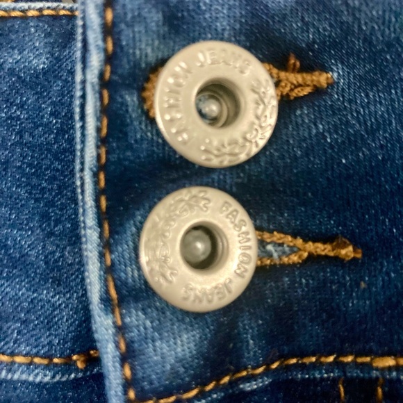 Size 12 Asymmetrical Skirt L Pearl Studs Distressed Denim Skirt Raw Hem Stretch - Picture 4 of 9